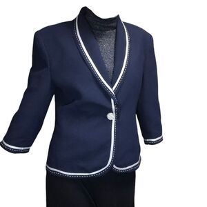Chapter One Petit Women's Navy Blue Blazer with White Accents